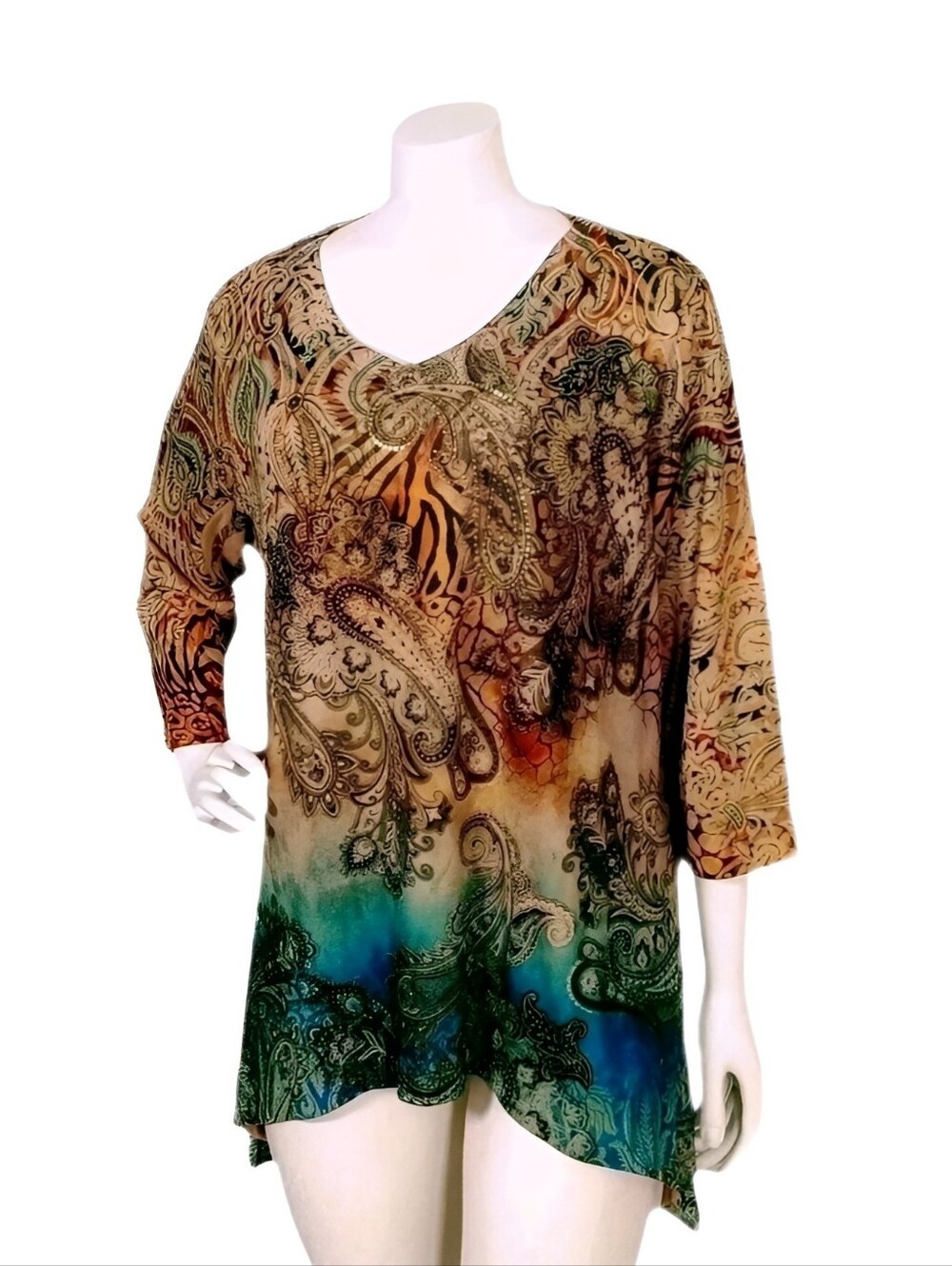 New Christopher & Banks Size XL Petite Colorful V Neck Lagenlook Tunic Top PXL
